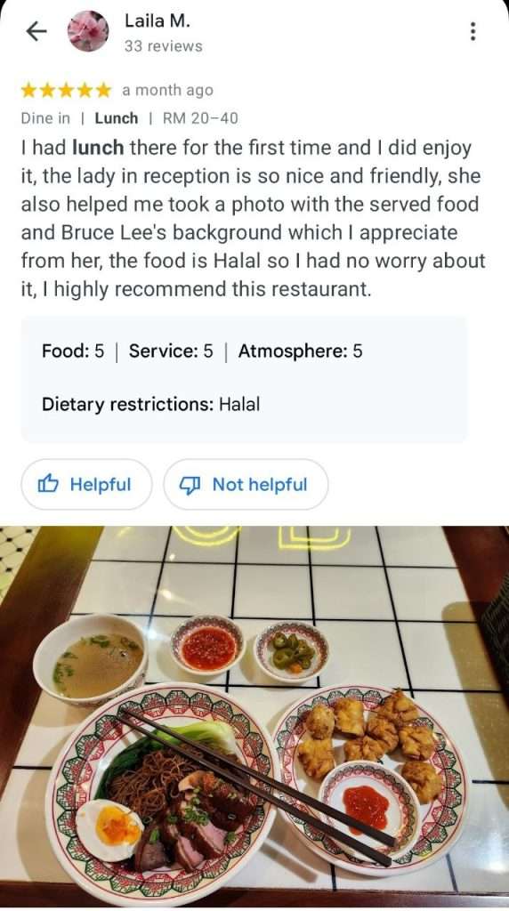 Review daripada netizen mengenai Daigor Hong Kong Muslim Restaurant (google review.com)