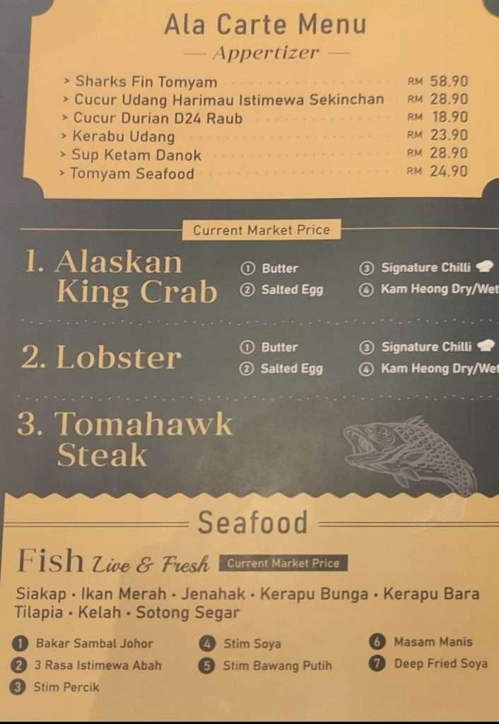 Senarai Hidangan menu Abah Seafood & Grill (google.com)