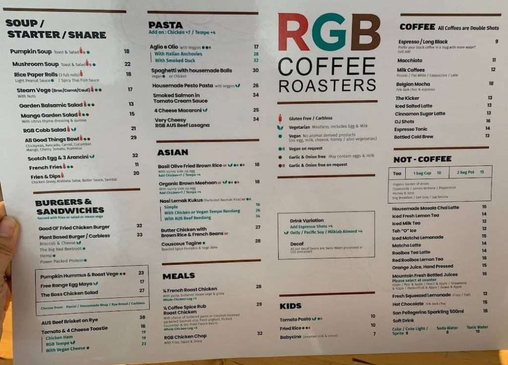 Pilihan menu di RGB Coffee In The Beehive (google.com)