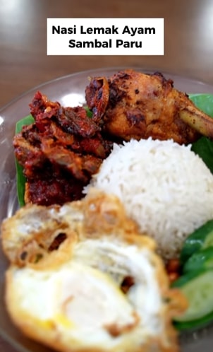 Nasi lemak ayam sambal paru